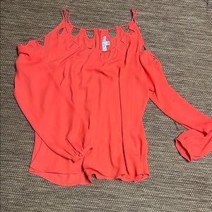 Women's Coral Cold-Shoulder Blouse with Cutout Neckline